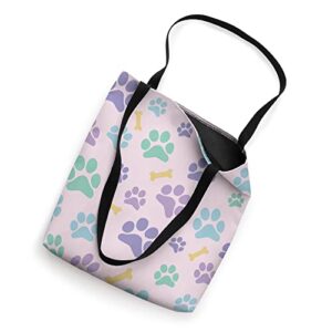 Pastel Puppy Paw Prints and Bones Light Pink Pattern Tote Bag