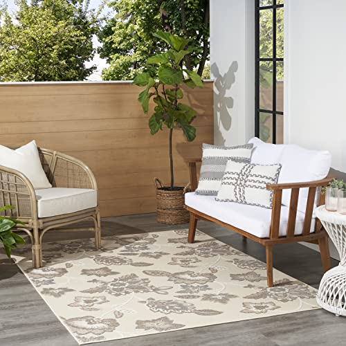 Nourison Aloha Indoor/Outdoor Beige 3'6" x 5'6" Area -Rug, Easy -Cleaning, Non Shedding, Bed Room, Living Room, Dining Room, Deck, Backyard, Patio, High Traffic (4x6)