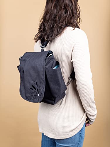 HAIKU To Go Convertible 2.0 Crossbody and Backpack Messenger-Style Travel Bag with Adjustable Shoulder Straps and Dual Water Bottle Pockets, Black in Bloom