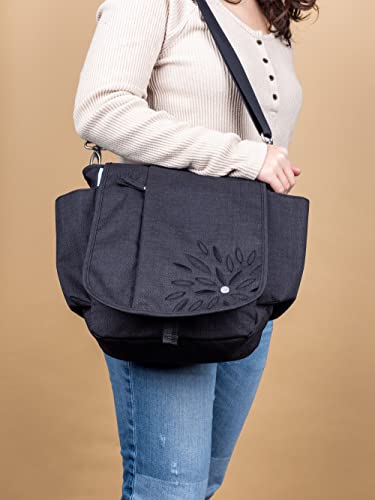 HAIKU To Go Convertible 2.0 Crossbody and Backpack Messenger-Style Travel Bag with Adjustable Shoulder Straps and Dual Water Bottle Pockets, Black in Bloom