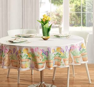 kadut easter tablecloth round, easter bunnies fabric table cloth, 70″ round, for indoor/outdoor use. for spring, easter, and summer tablecloth.