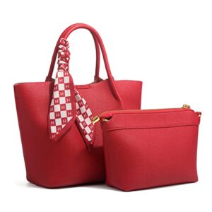 bagkcopp set of 2 red purses and handbags for women shoulder tote bags top handle satchel,bride and bridesmaid handbag