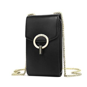 pearl angeli crossbody cell phone purses for women small leather shoulder wallet with rfid credit card metal chain（black）