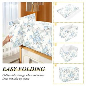 Sletend Flower Floral Lidded Home Storage Bins Closet Storage Bins, Foldable Oxford Fabric Storage Box for Home Bedroom Closet Office (16.5x12.6x11.8 in)