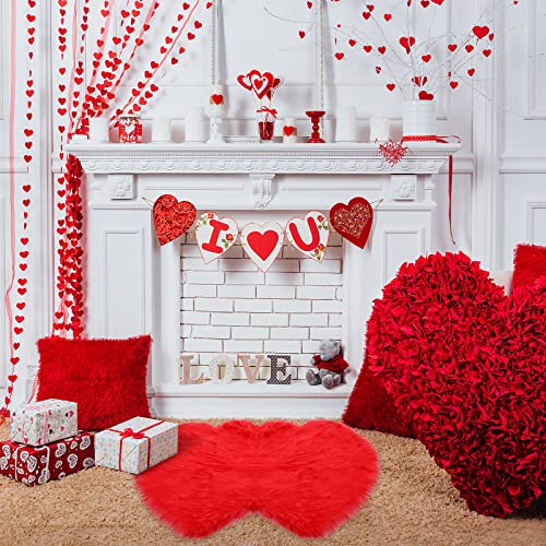 23.6 x 35.4 Inch Valentine's Day Double Heart Shaped Rug Heart Rug for Bedroom Fluffy Area Rugs Soft Faux Fur Rug Non Slip Carpet for Home Living Room Decor Kids Nursery Girls Dorm (Red)