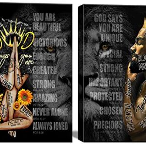 2 Pecs Framed Black King and Queen Wall Art Black Couple African American Men Portrait Wall Art Black Men Art Afro King Poster Abstract Contemporary Canvas Prints Painting Home Decor for Bedroom LivingRoom