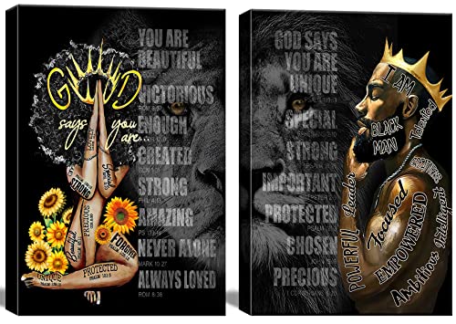 2 Pecs Framed Black King and Queen Wall Art Black Couple African American Men Portrait Wall Art Black Men Art Afro King Poster Abstract Contemporary Canvas Prints Painting Home Decor for Bedroom LivingRoom