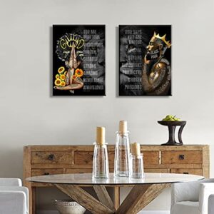 2 Pecs Framed Black King and Queen Wall Art Black Couple African American Men Portrait Wall Art Black Men Art Afro King Poster Abstract Contemporary Canvas Prints Painting Home Decor for Bedroom LivingRoom