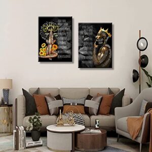 2 Pecs Framed Black King and Queen Wall Art Black Couple African American Men Portrait Wall Art Black Men Art Afro King Poster Abstract Contemporary Canvas Prints Painting Home Decor for Bedroom LivingRoom