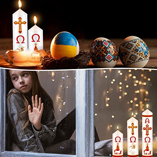2 Pcs Easter Paschal Candle Cirios Religious Catolicos Candle Baptism Prayer Religious Candles Alpha Cross Week Candle Easter Decoration