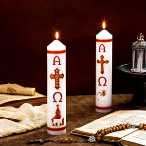 2 Pcs Easter Paschal Candle Cirios Religious Catolicos Candle Baptism Prayer Religious Candles Alpha Cross Week Candle Easter Decoration