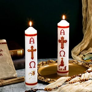 2 Pcs Easter Paschal Candle Cirios Religious Catolicos Candle Baptism Prayer Religious Candles Alpha Cross Week Candle Easter Decoration