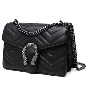 myhozee crossbody purses for women, black shoulder bag leather chain satchel purse ladies handbags evening bag