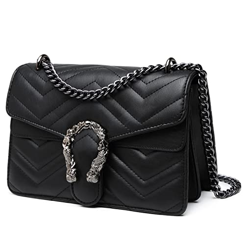 MYHOZEE Crossbody Purses for Women, Black Shoulder Bag Leather Chain Satchel Purse Ladies Handbags Evening Bag