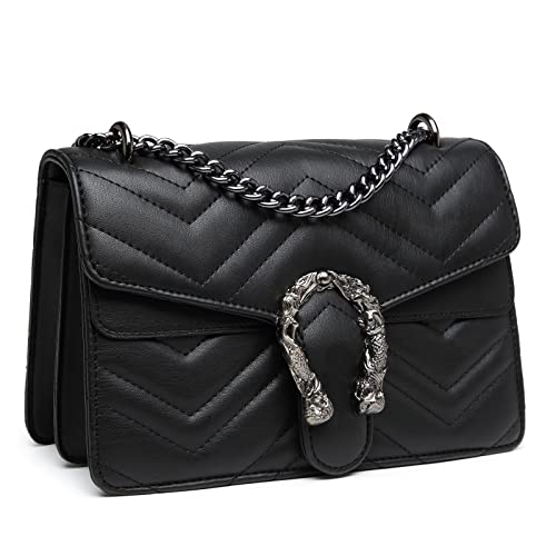 MYHOZEE Crossbody Purses for Women, Black Shoulder Bag Leather Chain Satchel Purse Ladies Handbags Evening Bag