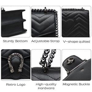 MYHOZEE Crossbody Purses for Women, Black Shoulder Bag Leather Chain Satchel Purse Ladies Handbags Evening Bag