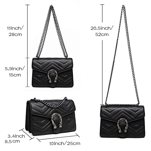 MYHOZEE Crossbody Purses for Women, Black Shoulder Bag Leather Chain Satchel Purse Ladies Handbags Evening Bag