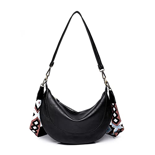 Hi-QTool Crossbody Bags Purse for Women Crescent Shoulder Hobo Purses Vegan Leather Handbag with Adjustable Guitar Strap