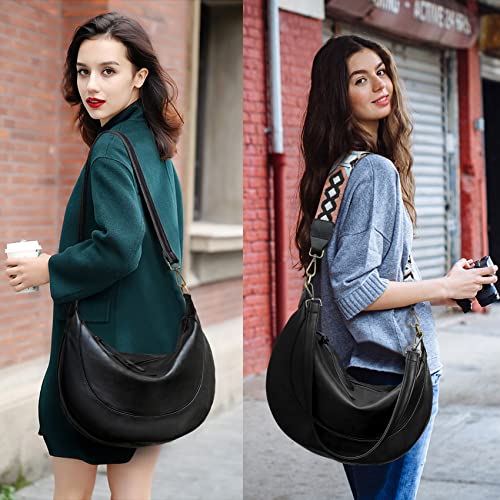 Hi-QTool Crossbody Bags Purse for Women Crescent Shoulder Hobo Purses Vegan Leather Handbag with Adjustable Guitar Strap