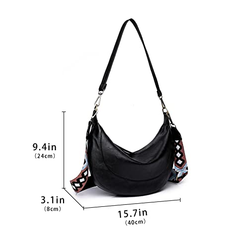 Hi-QTool Crossbody Bags Purse for Women Crescent Shoulder Hobo Purses Vegan Leather Handbag with Adjustable Guitar Strap