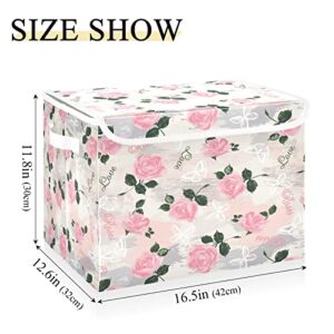 Pink Rose Butterfly Storage Basket 16.5x12.6x11.8 In Collapsible Fabric Storage Cubes Organizer Large Storage Bin with Lids and Handles for Shelves Bedroom Closet Office