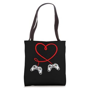 valentines day red heart video game funny love gamer boy men tote bag