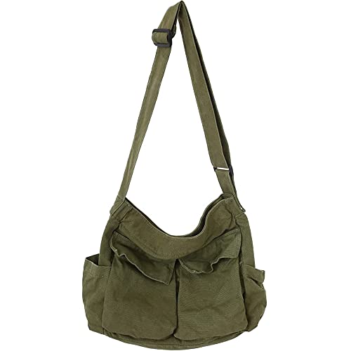 Canvas Messenger Bag Large Hobo Crossbody Bag with Multiple Pockets Casual Shoulder Tote Bag for Women and Men