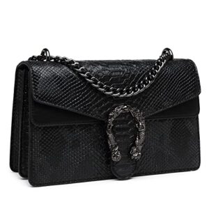 MYHOZEE Crossbody Bags for Women - Snake Printed Clutch Purses Leather Shoulder Bags Chain Strap Evening Handbags Black