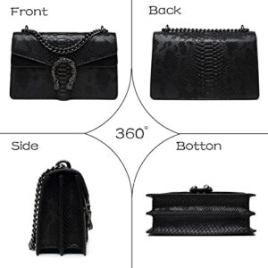 MYHOZEE Crossbody Bags for Women - Snake Printed Clutch Purses Leather Shoulder Bags Chain Strap Evening Handbags Black