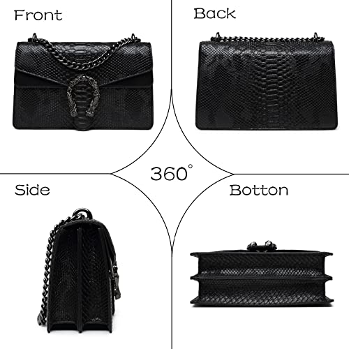 MYHOZEE Crossbody Bags for Women - Snake Printed Clutch Purses Leather Shoulder Bags Chain Strap Evening Handbags Black