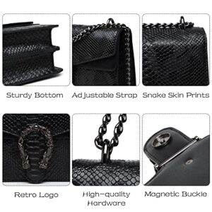 MYHOZEE Crossbody Bags for Women - Snake Printed Clutch Purses Leather Shoulder Bags Chain Strap Evening Handbags Black