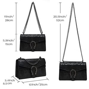 MYHOZEE Crossbody Bags for Women - Snake Printed Clutch Purses Leather Shoulder Bags Chain Strap Evening Handbags Black