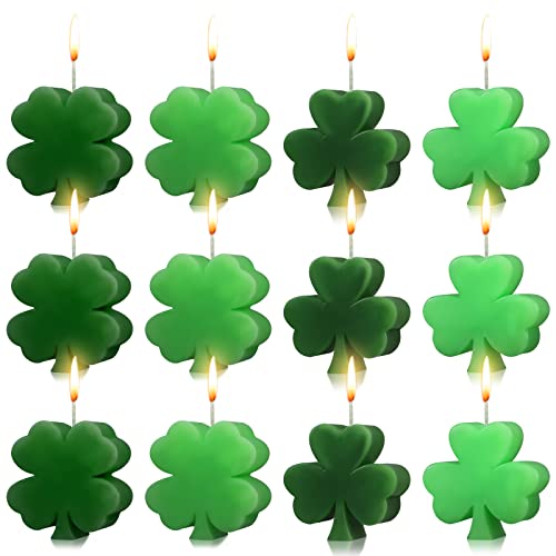 12 Pcs St. Patrick's Day Handmade Delicate Clover Candles St. Patrick's Day Lucky Candles Freestanding Irish Shamrock Green Candles Irish Candle Decoration for Festival Party Home Decoration