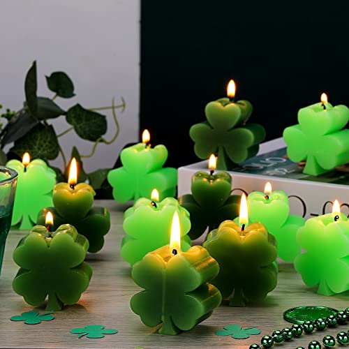 12 Pcs St. Patrick's Day Handmade Delicate Clover Candles St. Patrick's Day Lucky Candles Freestanding Irish Shamrock Green Candles Irish Candle Decoration for Festival Party Home Decoration