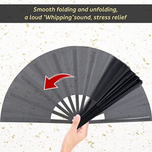 JOHOUSE 3PCS Large Folding Hand Fans, Black Foldable Fabric Fans Handheld Bamboo Fans 13inch Long for Japanese Chinese Kung Fu Performance Party Dance Craft Gift