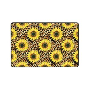 Leopard Area Rugs,Sunflowers Leopard Rug,Rugs Non Slip Bath Rug Carpet Soft Rugs Decor for Kitchen Bedroom Dining Home Room 36"X24"