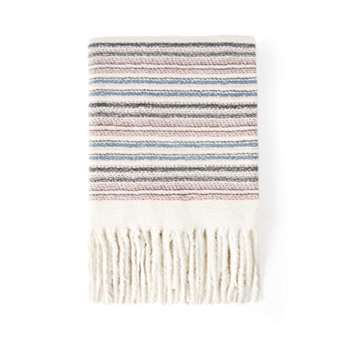 Cozy Bliss Soft Cashmere Like Throw Blanket Lightweight Warm Blanket with Tassels for Couch Sofa Bedroom Travel (Ivory)