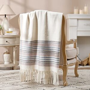 Cozy Bliss Soft Cashmere Like Throw Blanket Lightweight Warm Blanket with Tassels for Couch Sofa Bedroom Travel (Ivory)