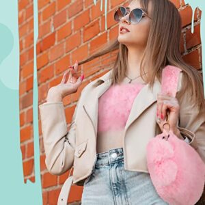 3 Pcs Faux Fur Tank Top Fluffy Heart Handbag Fur Pom Pom Drop Earring Set Furry Purse Pink Crop Tops Gold Chainlink Dangling Earring for Women Girl