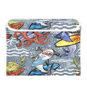 keepreal cute cartoon sea fish storage basket bin with lid, large cube storage box collapsible storage organizer for home office closet – 16.5 l x 12.6 w x 11.8 h