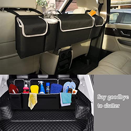 ASUBHA Car Trunk Organizer and Storage, Car Trunk Organizer, Folding Car Trunk Organizer, Collapsible Cargo Storage Bag with 4 Pockets, Backseat Hanging Organizer for SUV, Truck, MPV