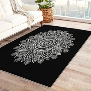 mandala small area rugs 2×3 ft for entryway – black and white carpet for room bedroom living room decor, boho bohemian printed floor rug for home decorative, soft & non-slip & washable indoor doormat