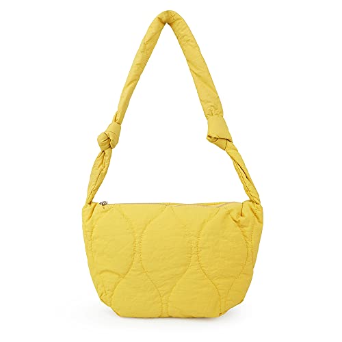 Bealin Women Puffer Shoulder Bag Small Quilted Tote Bag Lightweight Handbag with Zipper Cotton Handmade Bags Yellow