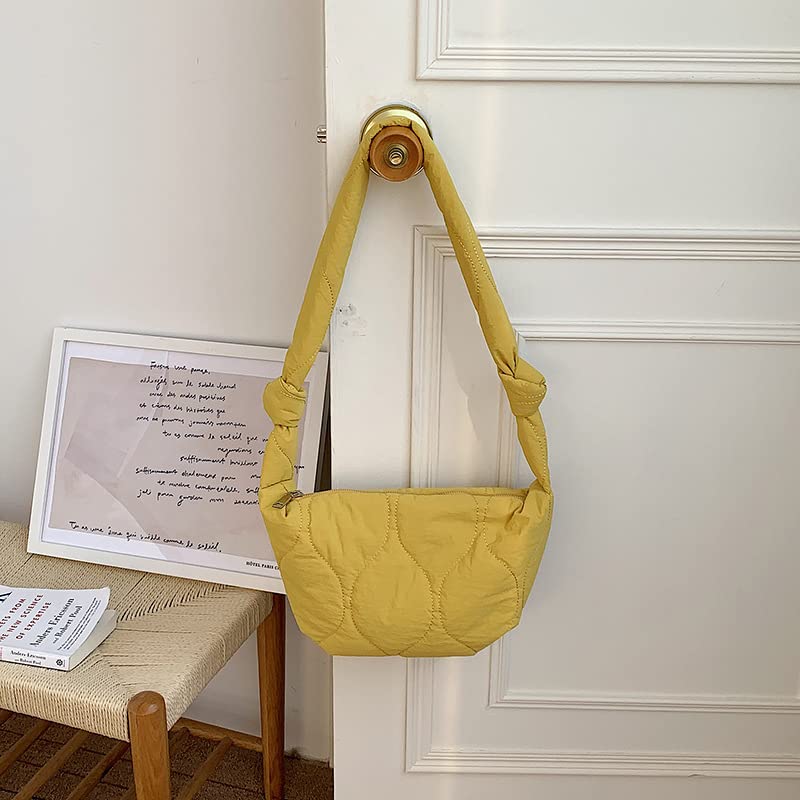 Bealin Women Puffer Shoulder Bag Small Quilted Tote Bag Lightweight Handbag with Zipper Cotton Handmade Bags Yellow