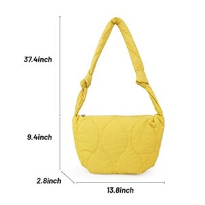 Bealin Women Puffer Shoulder Bag Small Quilted Tote Bag Lightweight Handbag with Zipper Cotton Handmade Bags Yellow