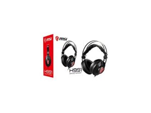 msi h991 wired pc gaming headset, built-in microphone, noise cancellation, in-line control, ergonimic design, adjustable headband, notebook/pc/mobile