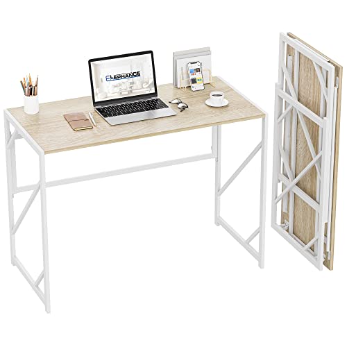 Elephance Folding Desk Writing Computer Desk for Home Office, No-Assembly Study Office Desk Foldable Table for Small Spaces