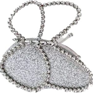 butterfly shape evening clutch bag, rhinestone diamond frame wedding party prom purse handbag for women (grey)