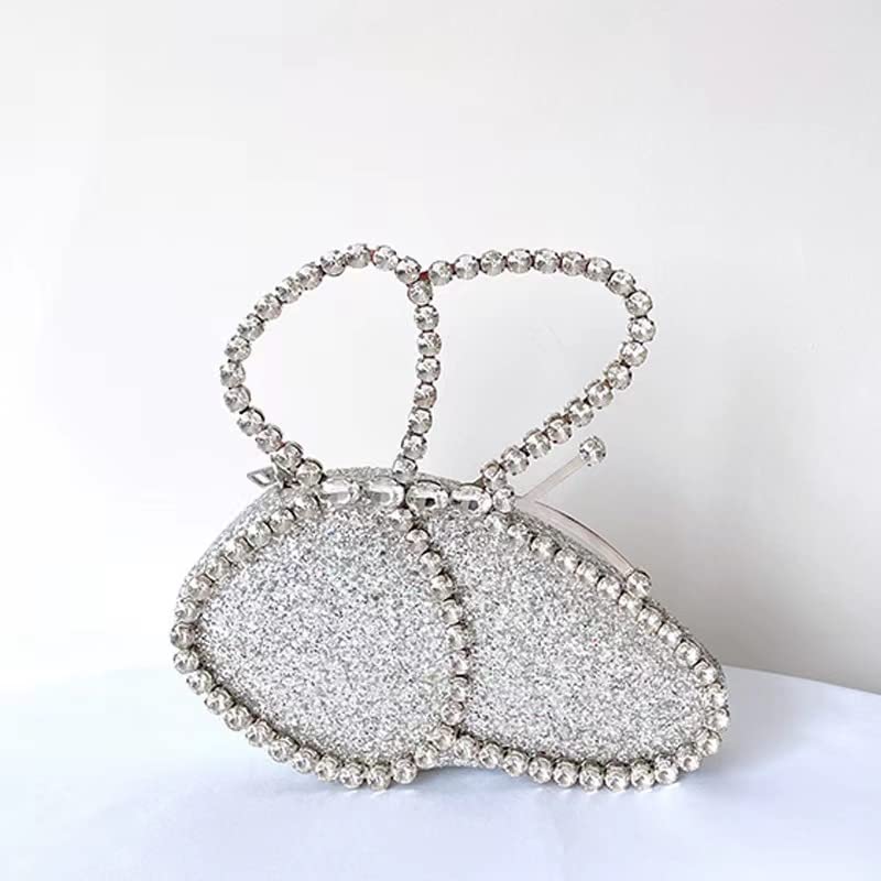 Butterfly Shape Evening Clutch Bag, Rhinestone Diamond Frame Wedding Party Prom Purse Handbag for Women (grey)