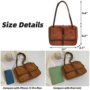 Mudono Handbags for Women Soft Suede Tote Bag Spacious Square Shoulder Purse Vintage Crossbody Messenger Satchel